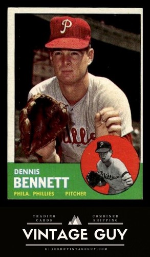 1963 Topps #56 Dennis Bennett RC Vintage Philadelphia Phillies Baseball ...