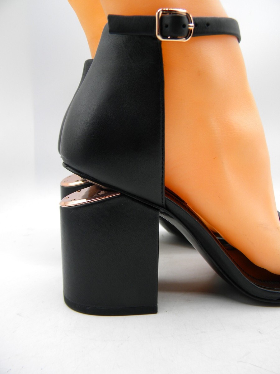 ALEXANDER WANG Abby Black Leather Cut Out Block Heel Sandals Sz 35