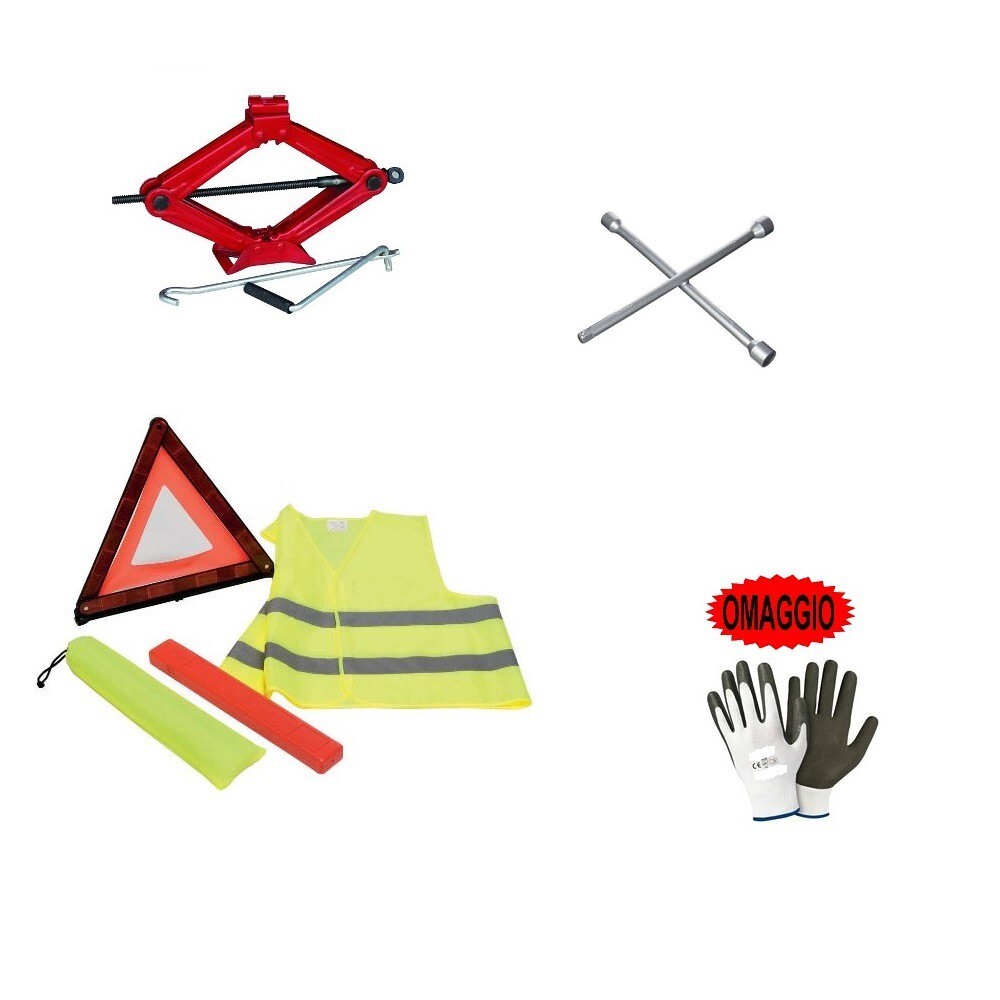 PER PEUGEOT 308 BERLINA KIT PER AUTO CRIC A PANTOGRAFO+CHIAVE A CROCE+TRIANGOLO