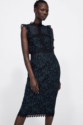 New ZARA Woman pencil lace tube dress dark blue Size S/36 | eBay