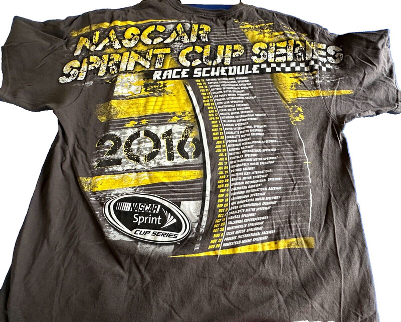 NASCAR Sprint Cup Series 2016 Tour Graphic Gray & Yellow Race 2XL T-Shirt