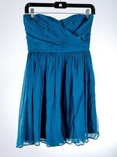 J. Crew Women’s Dress 0 Blue Strapless Sweetheart 100% Silk Lined Fit & Flare