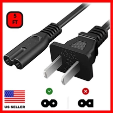 AC 2 Prong 2-slot Power Cable For Playstation PS3 PS4 PS5 TV XBOX 5FT, Black