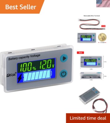 12V Battery Monitor, Digital Battery Capacity Tester, Percentage Level Voltag...