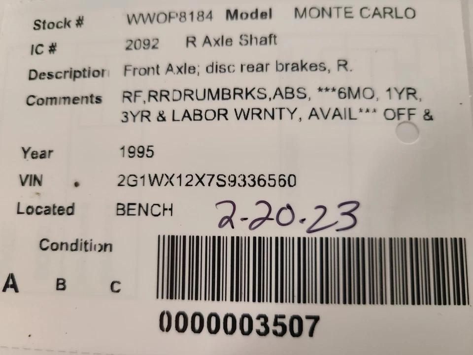 Eje de transmisión delantero derecho usado se adapta a: Chevrolet Monte Carlo 1995 eje delantero con Foto 4 de 4