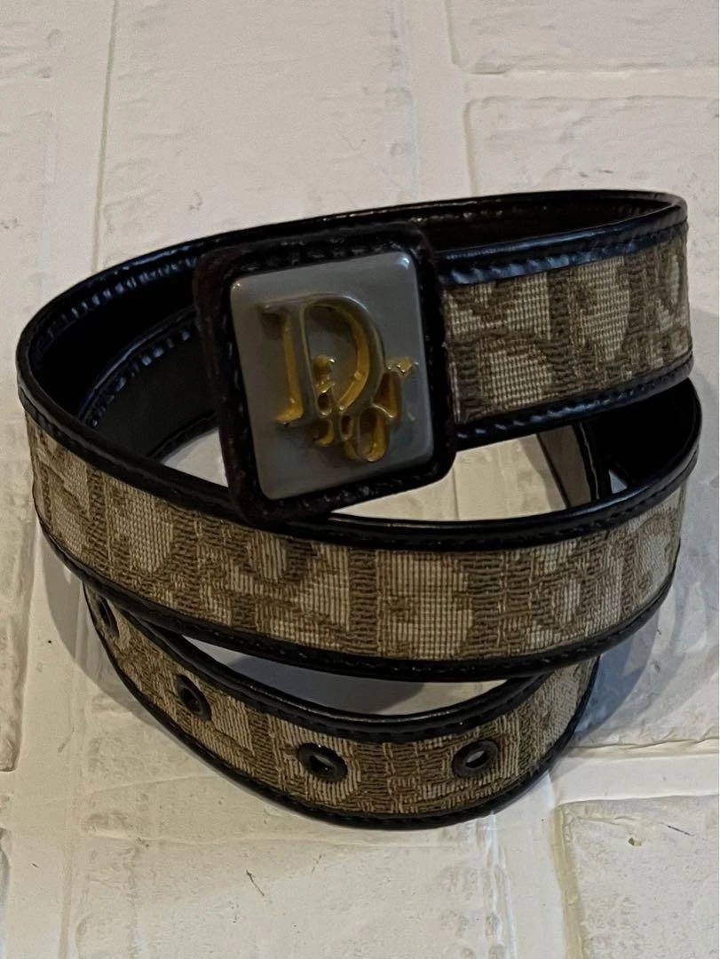 Authentique ceinture Dior motif trotteur marron/or taille 65 vintage #2