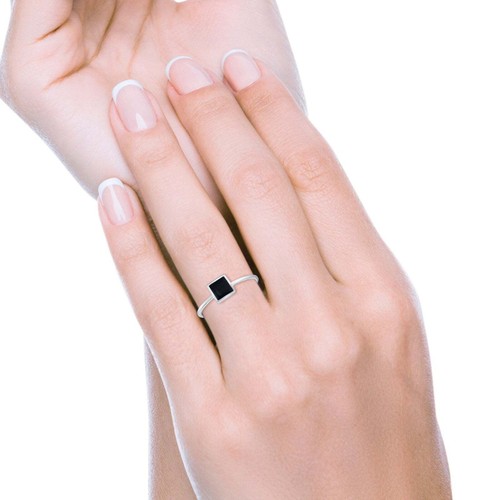 Solitär modischer zierlicher zierlicher Ring Prinzessschliff simuliert 925 Sterlingsilber - Bild 18 von 18