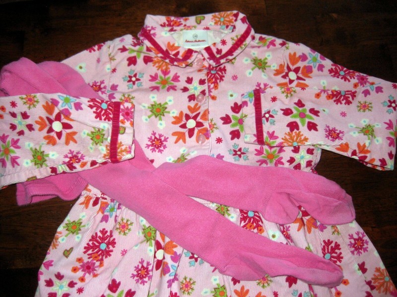 Hanna Andersson Pink Corduroy Floral Snowflake Dress Tights Euro 120-130 US 6-8