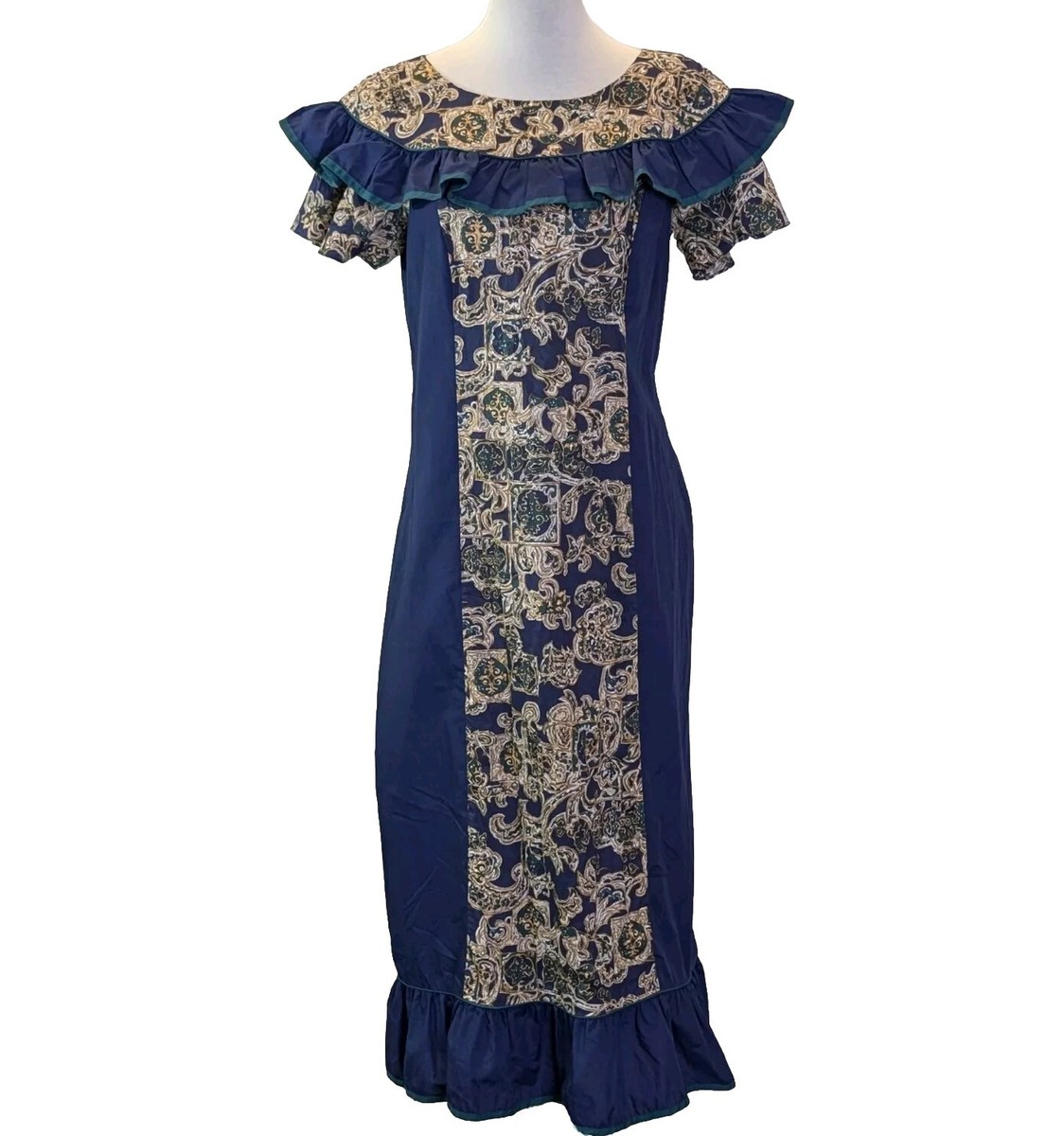 Tori Richard Golden Monarch ムームー　フラダンス Vintage Ruffle Mumu Hawaiian Dress by Tori Richard Golden