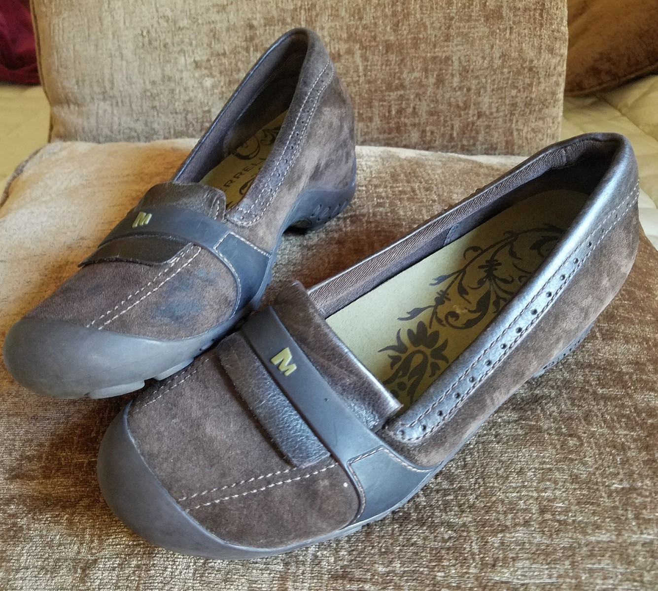 Mocassini Merrell Plaza Moc in pelle marrone caffè scuro con tacco slip on da donna TG 8 5