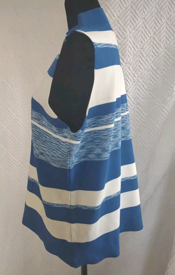 Nuevo Top Pullover Nine West Talla XL Sin Mangas Azul Blanco Simulado Cuello Tortuga Foto 3 de 4