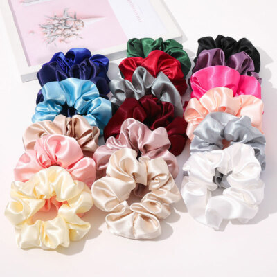 3Pcs Elastic Hair Ties Silk Satin Scrunchies Solid Ponytail Hair Ties Rope # C8