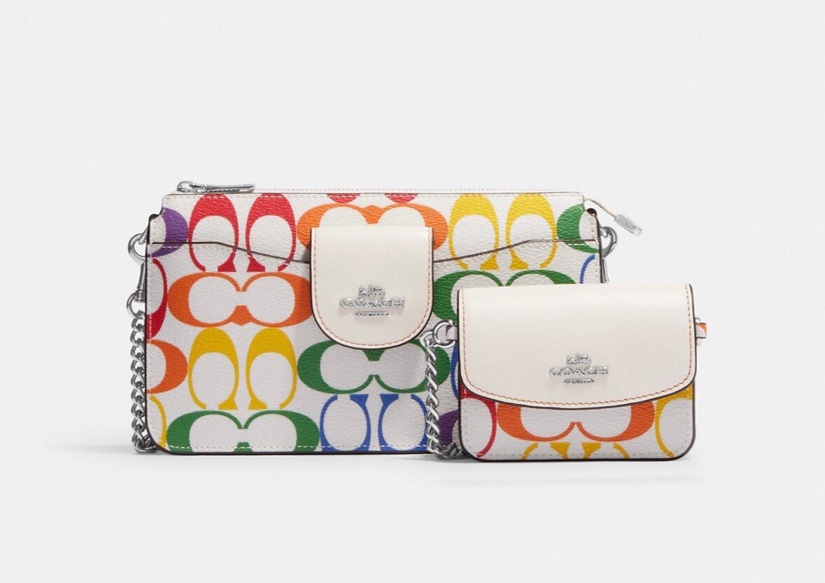 Coach Poppy Crossbody With Card Case In Rainbow Signature Canvas