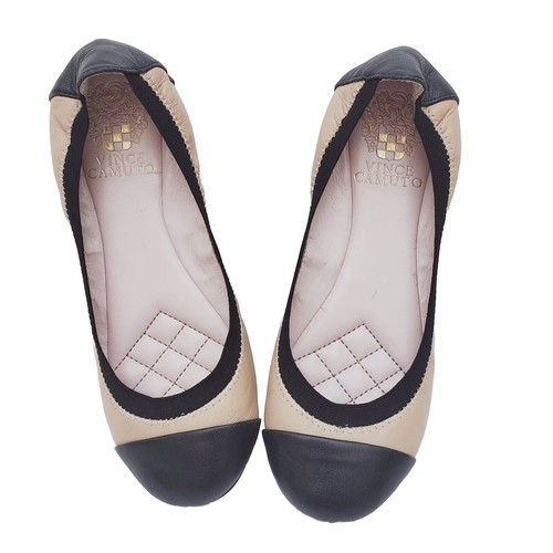 Vince Camuto Nude + Black Trim Leather Elisee Ballet Flats Shoes Women Sz 5M $98 - Picture 7 of 8