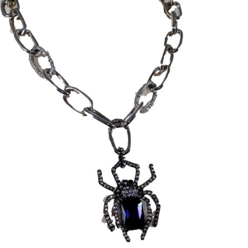 Betsey Johnson RICH WITCH SPIDER NECKLACE Purple Halloween Statement Chain NEW - Picture 5 of 5