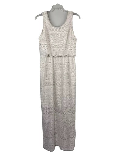 London Times Maxi Dress Womens Size 10 Ivory Blouson Lace Eyelet Cottagecore