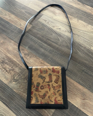 Roberto Vascon Leather Flap Crossbody Shoulder Handbag Black Gold