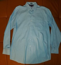 Tommy Hilfiger Button Down Dress Shirt Mens L Solid Blue Long Sleeve Collar