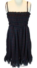 RALPH LAUREN DENIM&SUPPLY Plaid Smocked Ruffle Dress Size M Dark Academia Preppy