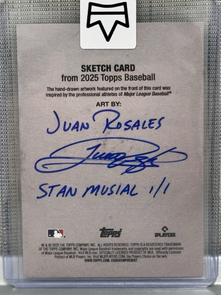 Tarjeta de boceto 1/1 serie Topps Update 2025 Stan THE MAN Musial Juan Rosales RARA Foto 2 de 2