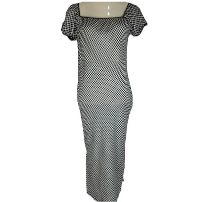 Hennes Collection Women's Maxi Dress Gingham Print Cap Sleeve Size 44 (10/12)