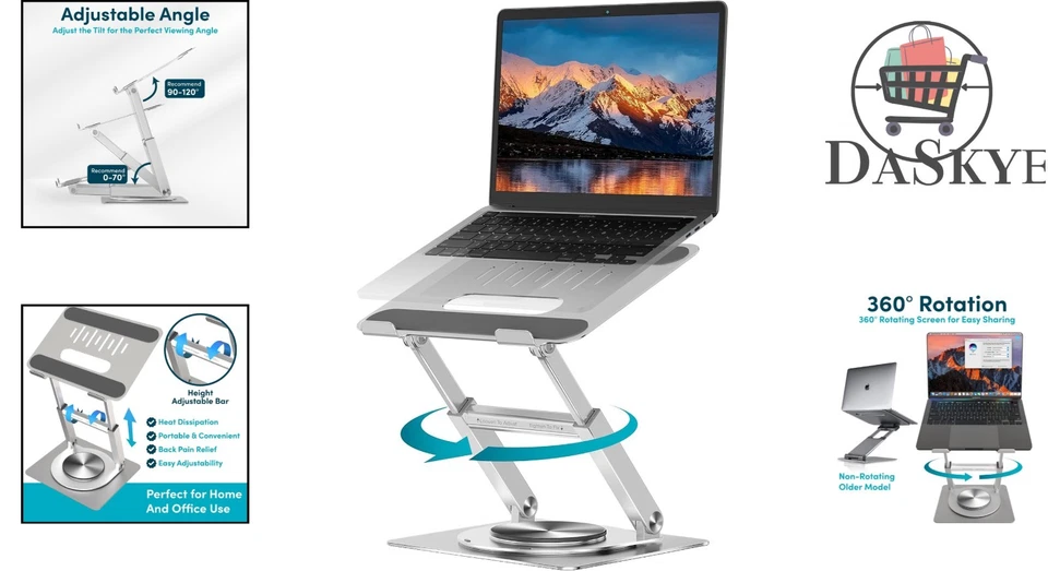 Laptop riser giratório 360° de alto desempenho - Solução de mesa ergonômica para 10-17" - Imagem 2 de 4