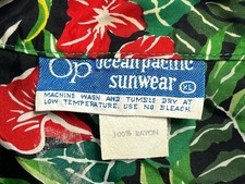 Vintage Ocean Pacific OP Surfline 100 Rayon Green Floral SS Hawaiian Shirt M