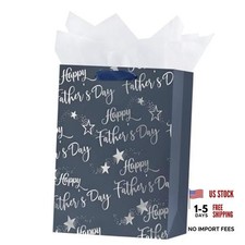 12.6" Medium Size Happy Fathers Day Gift Bag with Handles for New Dad Navy