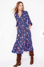 Boden Dress Women Size 8 Blue Floral Rosamund Jersey Midi Tea Boho Cottagecore