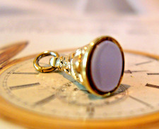 Pocket Watch Chain Fob Victorian 9ct Gold Cased & Red Banded Milk Stone 1890s
