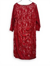 Kasper Dress Womens Plus Size 3X Red Lace Floral Ruched Sheath 3/4 Sleeve