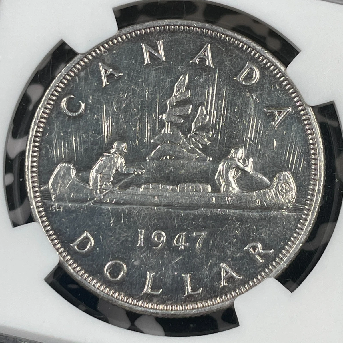 1947 Canada $1 Dollar NGC Hairlines-AU Details Lot#G4011 Silver! Pointed '7'
