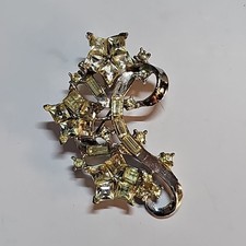 Vintage Clear Rhinestone Star Brooch Pin Silver Tone, Sparkly, Chunky