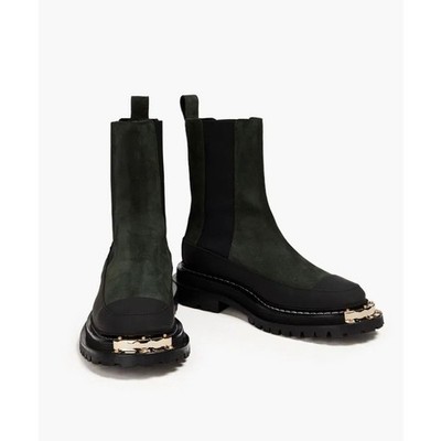 NEW Sandro Liam Chelsea Boot Green Leather Size 37
