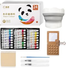 Mini Watercolor Travel Set,24 Colors Wooden Art Studio Travel Kit with Sketchboo