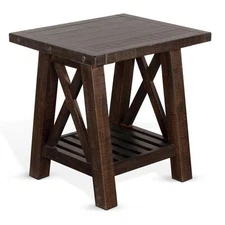 Sunny Designs Vivian 24" Farmhouse Mahogany Wood End Table in Dark Brown