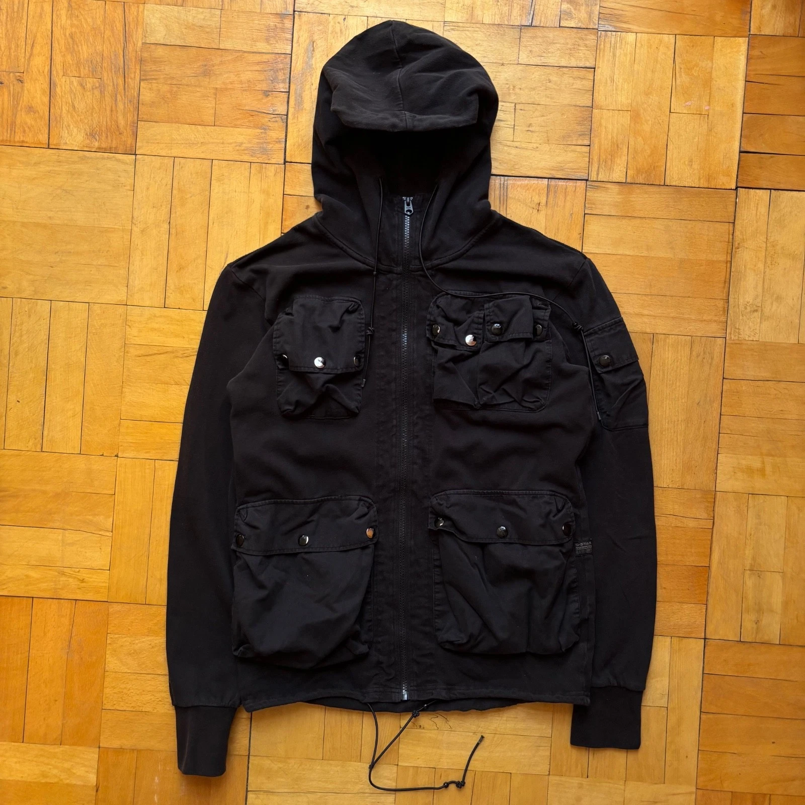 G-Star RAW Multi Pocket Hooded Vest SW L/S Cargo Zip Hoodie Black Size M