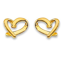 NEW 14K YELLOW GOLD HEART STUD EARRINGS WITH SCREW BACK