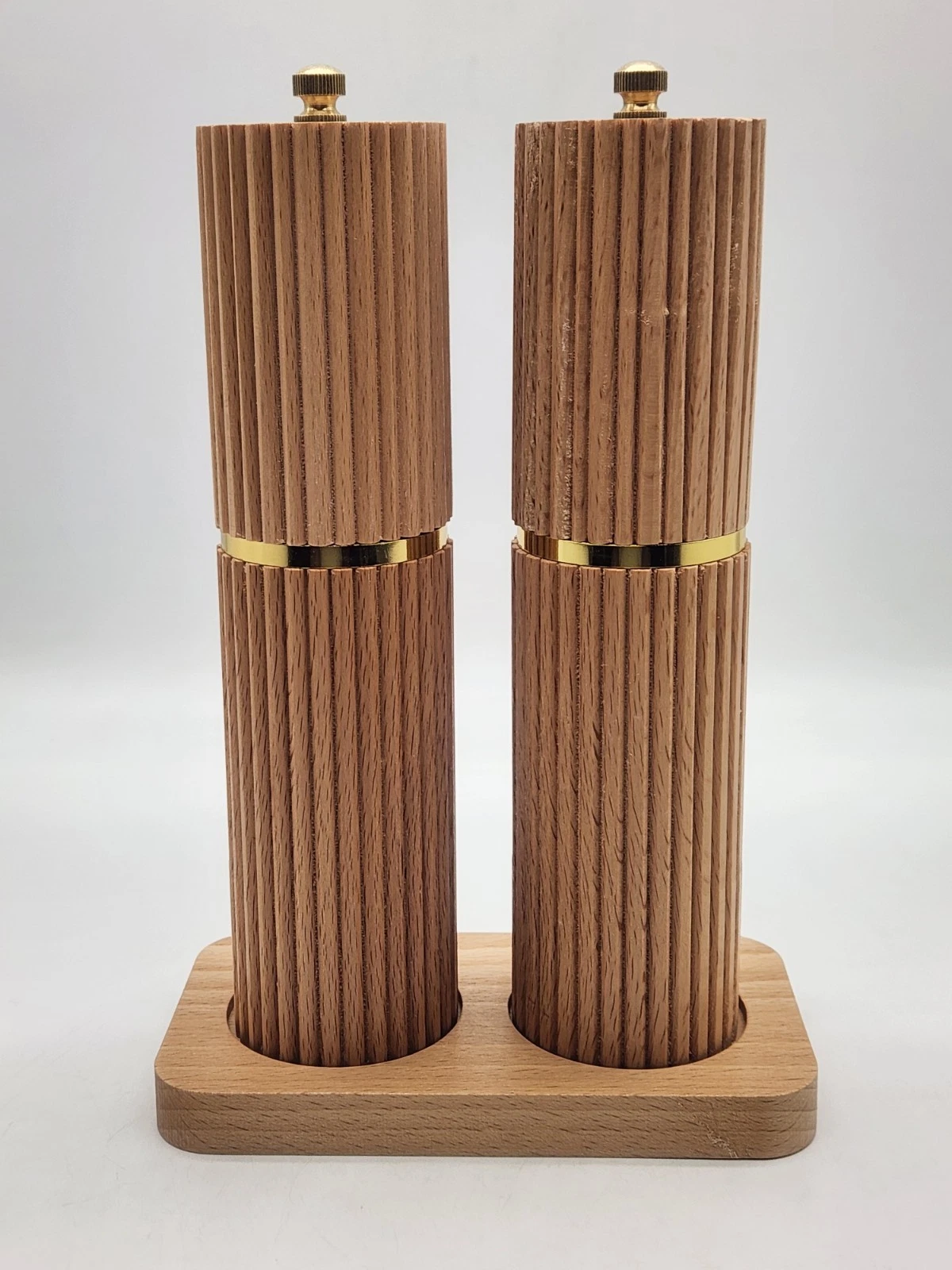 Wooden Salt and Pepper Manual Grinder Set With Tray Light Color 8"