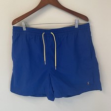 Polo Ralph Lauren Swim Trunks Mens L Blue Yellow Pony Mesh Lined Stretch 90s Y2K
