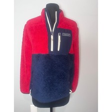 Vineyard Vines Kids Colorblock Sherpa Fleece Pullover Jacket Red Navy Size L