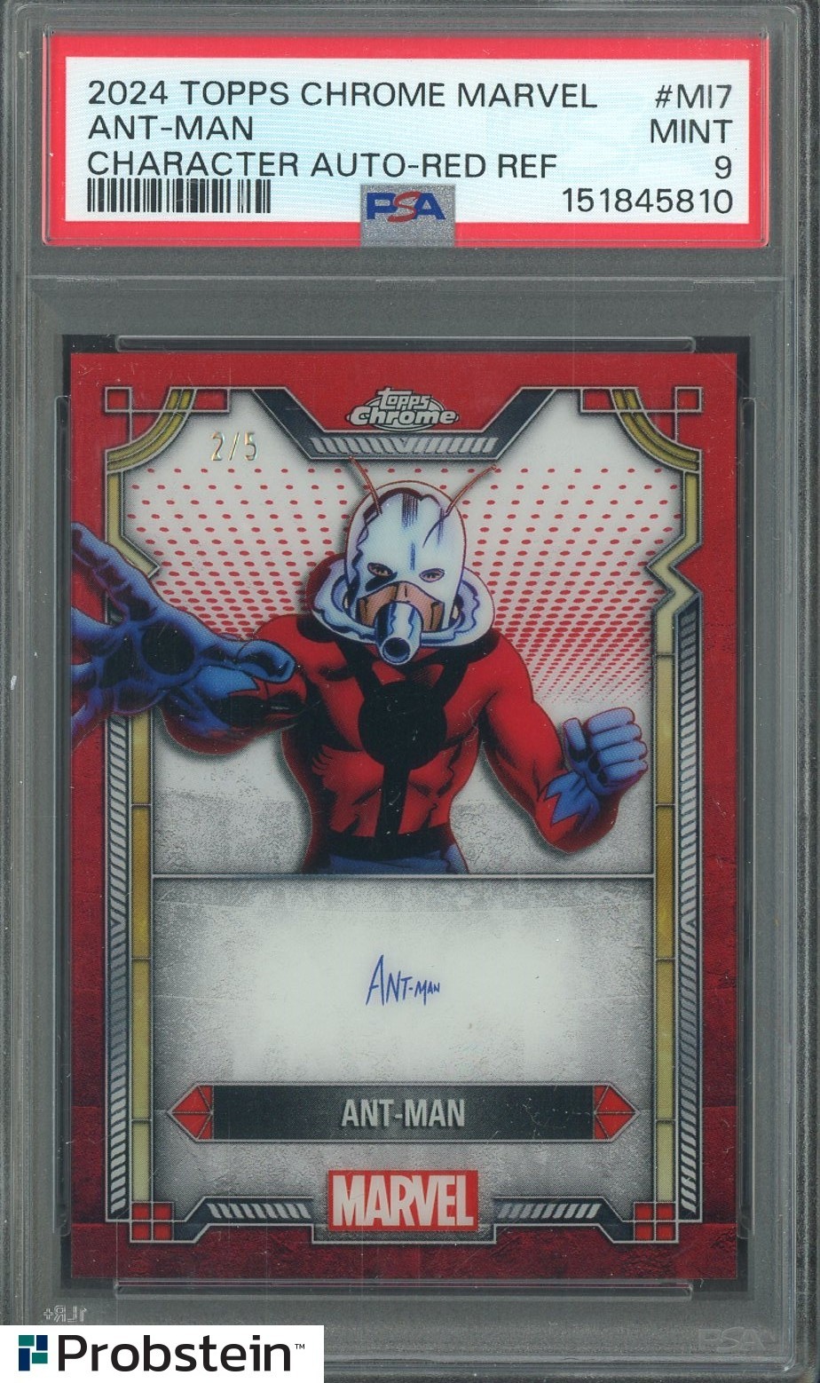 2024 Topps Chrome Marvel Character AUTO Red Refractor Ant-Man 2/5 PSA 9 MINT