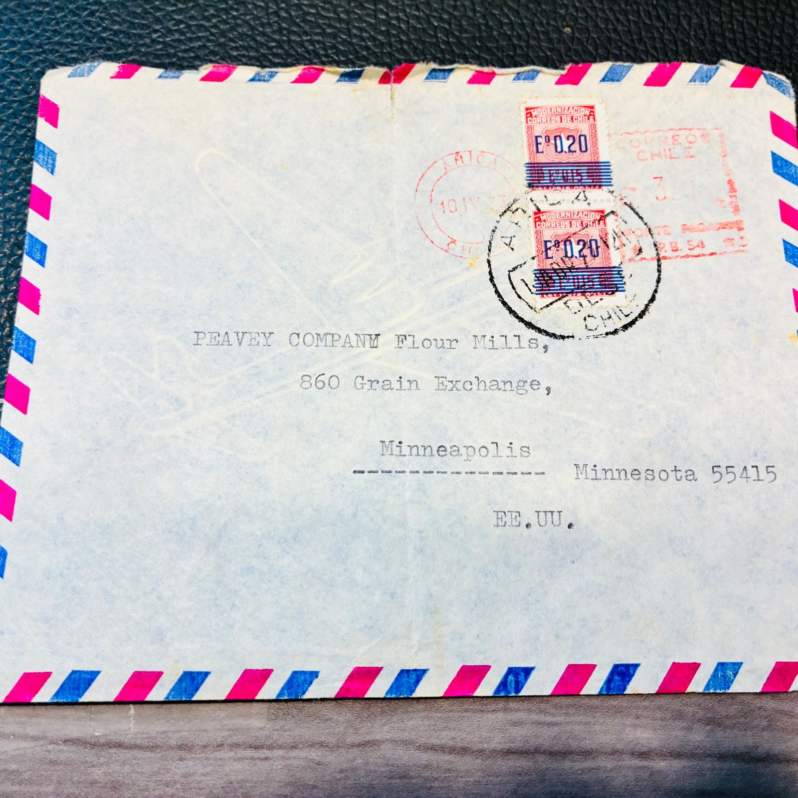 1973 Chile metered and stamped  airmail cover to Minnesota.