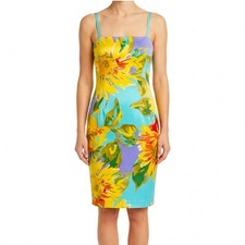 David Meister Yellow Blue Purple Sunflowers Floral Sheath Sleeveless Dress sz 4