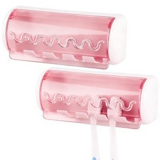2 PCS Self Adhesive Toothbrush Holder with Cover for Bathroom, 5-Slot Wall Mo...