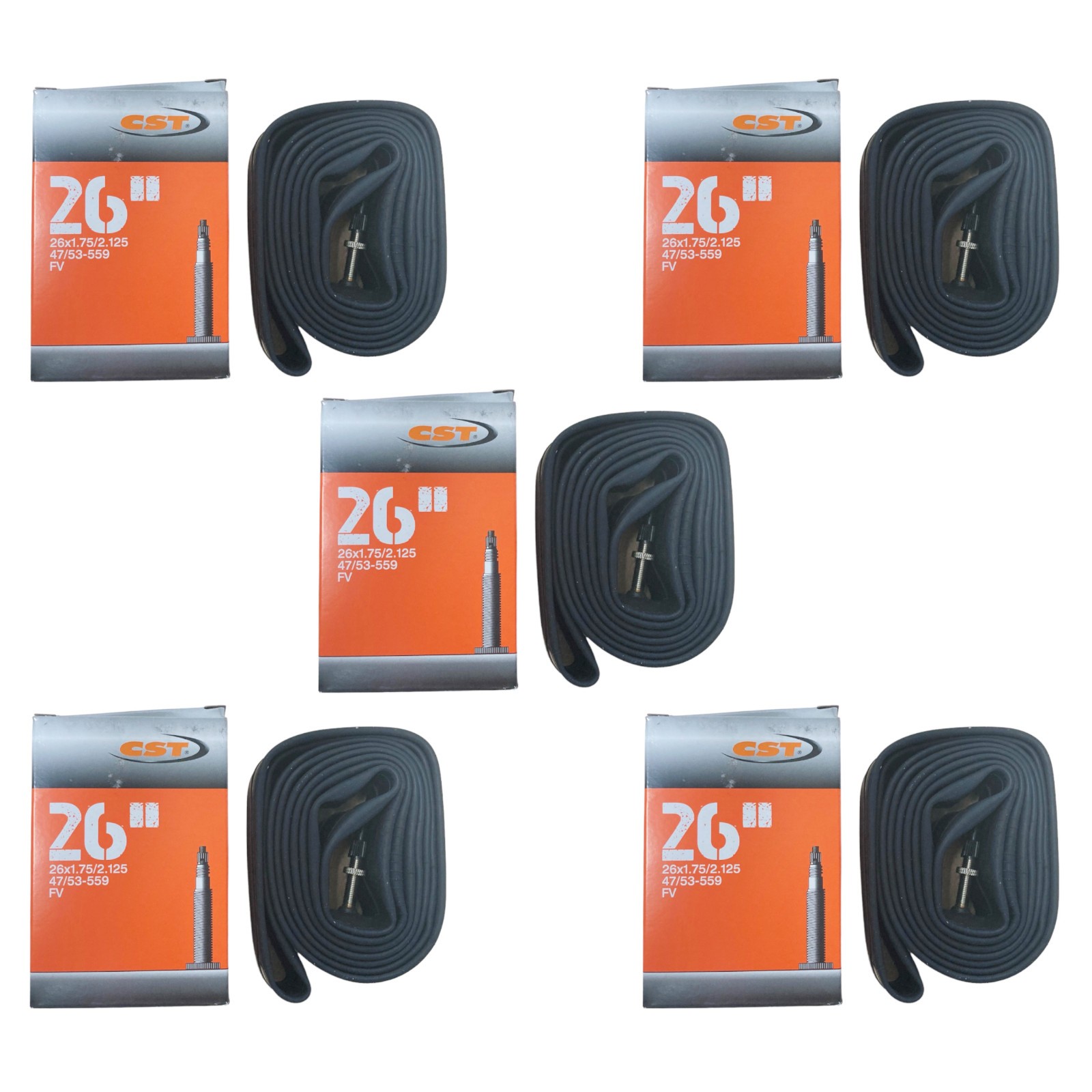 CST 26"" x 1.75-2.125 Mountain Bike Inner Tubes - 32mm Presta Valves (Set of 5)