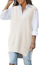 Womens Oversized V Neck Sweater Vest Sleeveless Knit Tunic Top