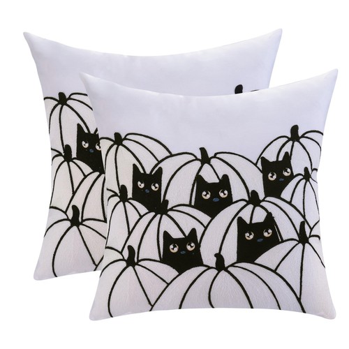 Halloween White Velvet Throw Pillow Covers 18x18 inch Set of 2 Halloween Pump...