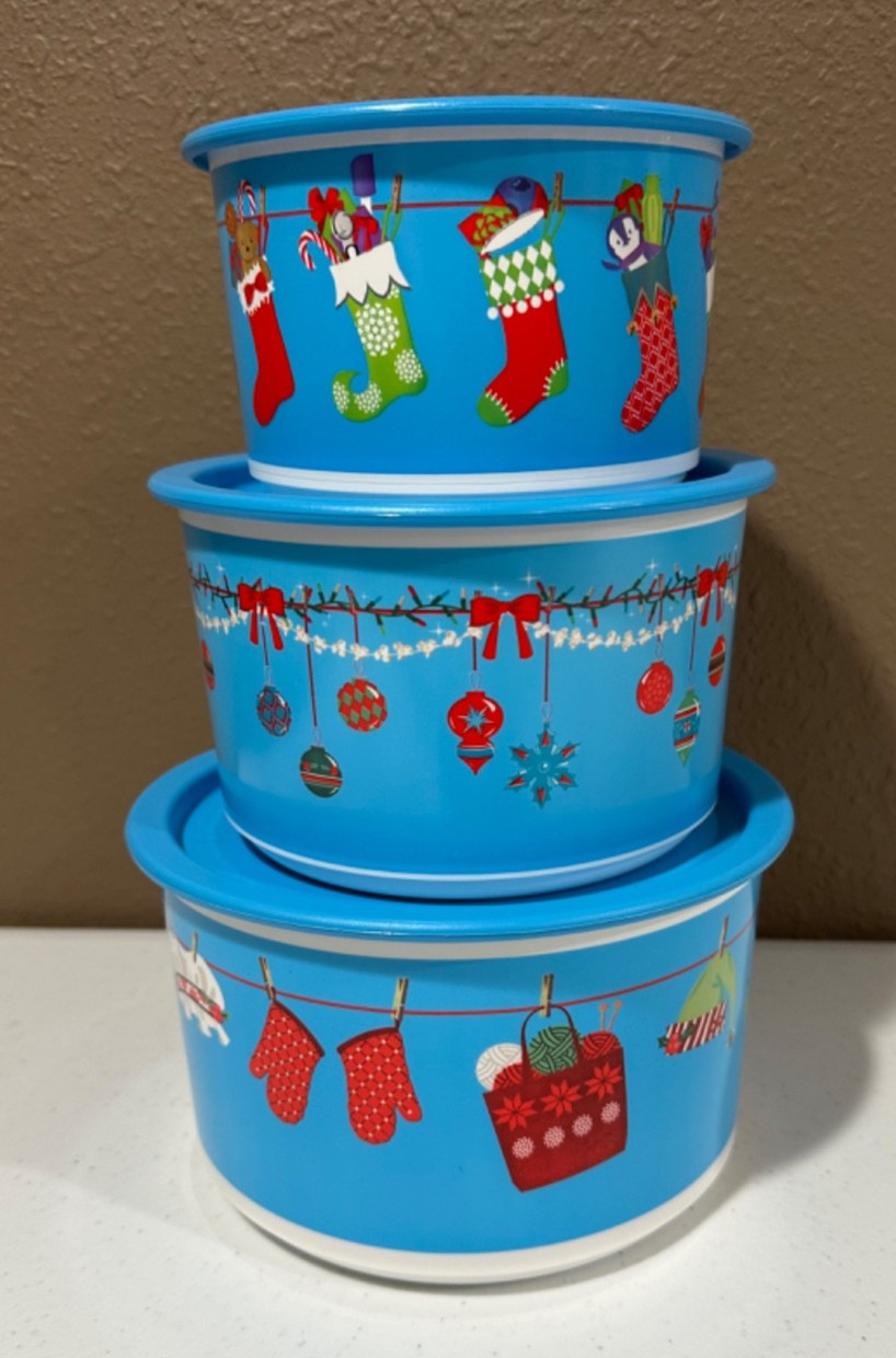Tupperware Holiday Hangout 3 Pc One Touch Nesting Canister Set NEW Christmas