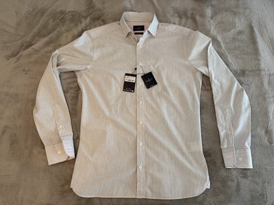Hackett London Hemd Grau Gestreift Langarm Gr. S Tailored Fit Neu mit Etikett